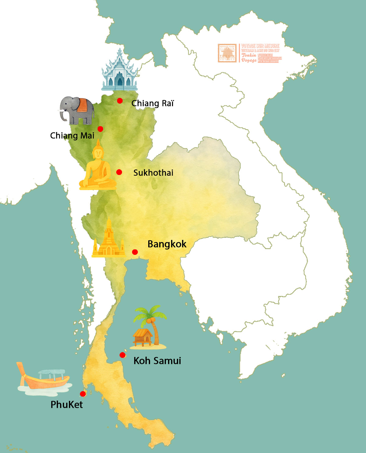 carte touristique et Geographique de la Thailande voyager en Thailande