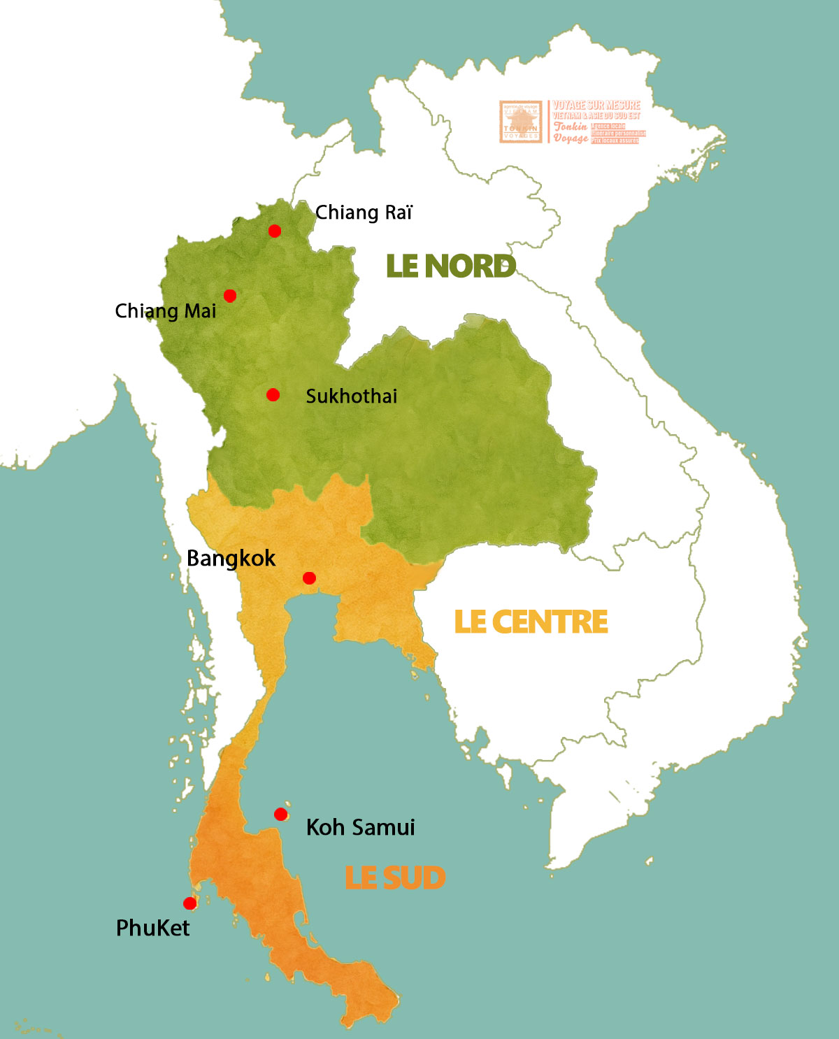 Carte touristique de la Thailande Tonkin Voyage