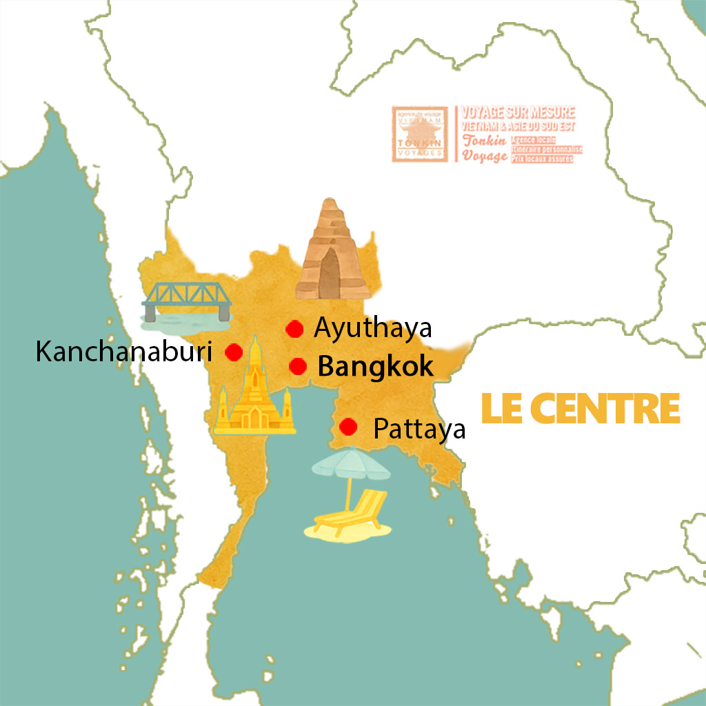 Carte touristique de la Thailande le Centre