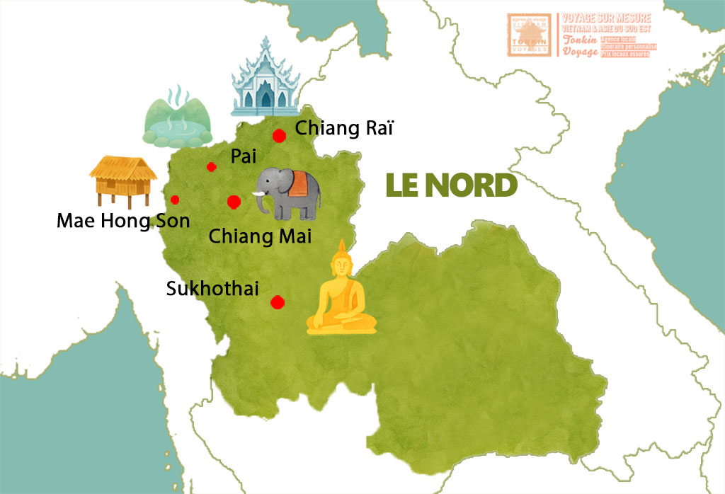 Carte touristique de la Thailande le Nord