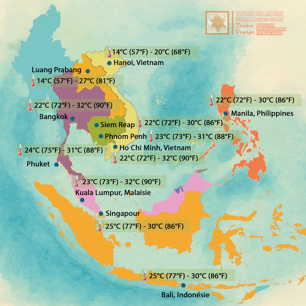 Ou aller en Asie du Sud Est en janvier Carte d'asie du Sud Est