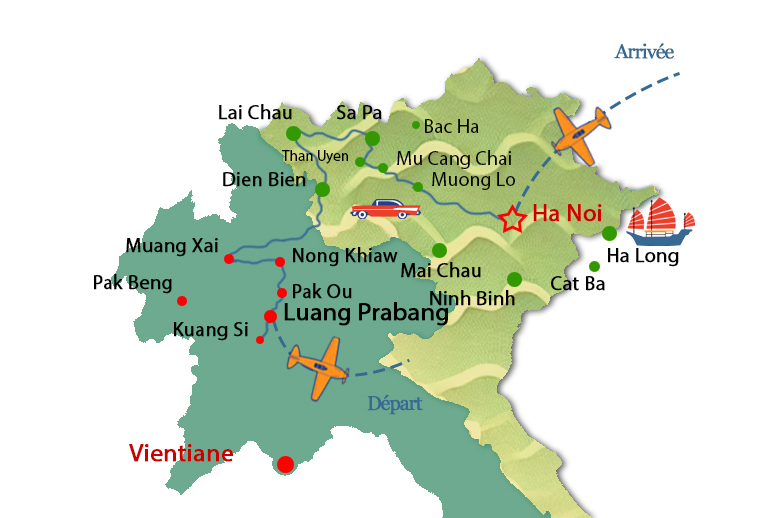 Carte du Circuit Nord Vietnam et Nord Laos