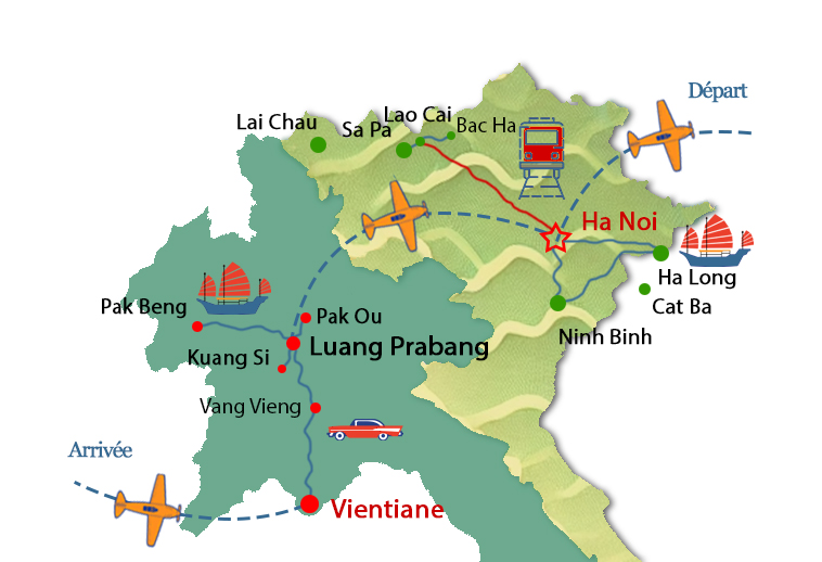 Carte du circuit Nord Laos et Nord du Vietnam