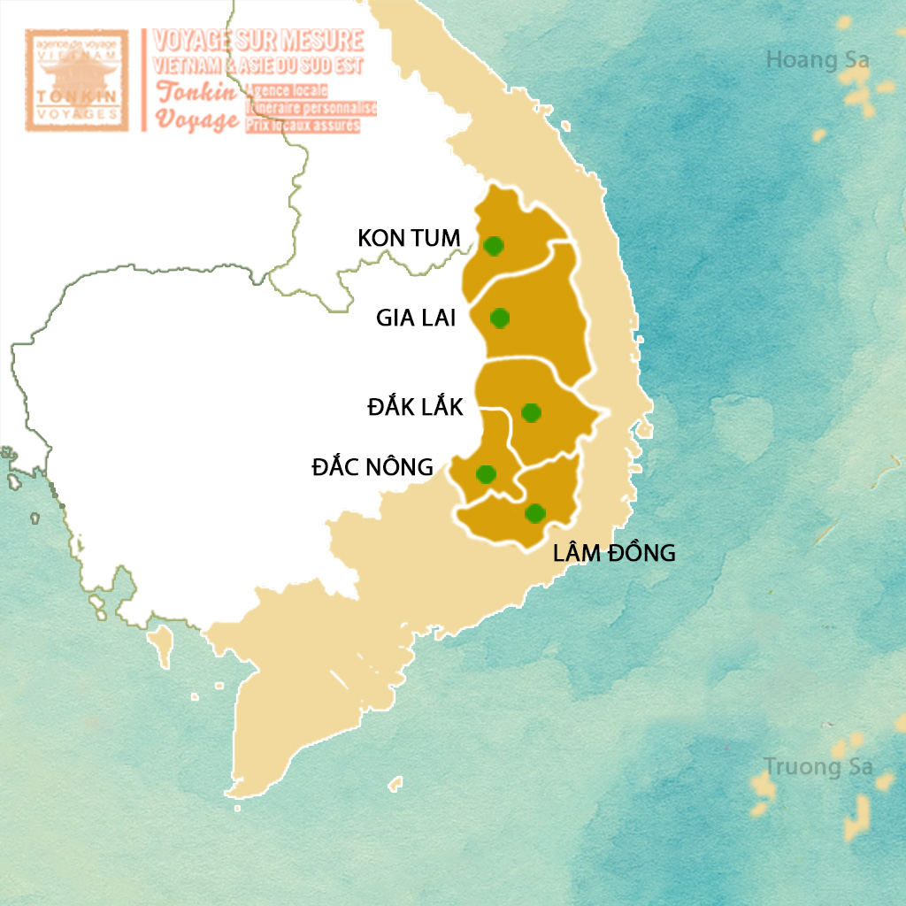 Carte des minorit&eacute;s ethniques des Hauts Plateaux du Centre du Vietnam